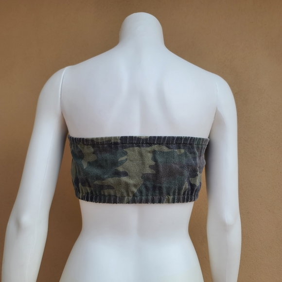 Fashion Nova Camo Oversized Zipper Front Tube Top XS Crop Denim Cotton - Picture 5 of 14